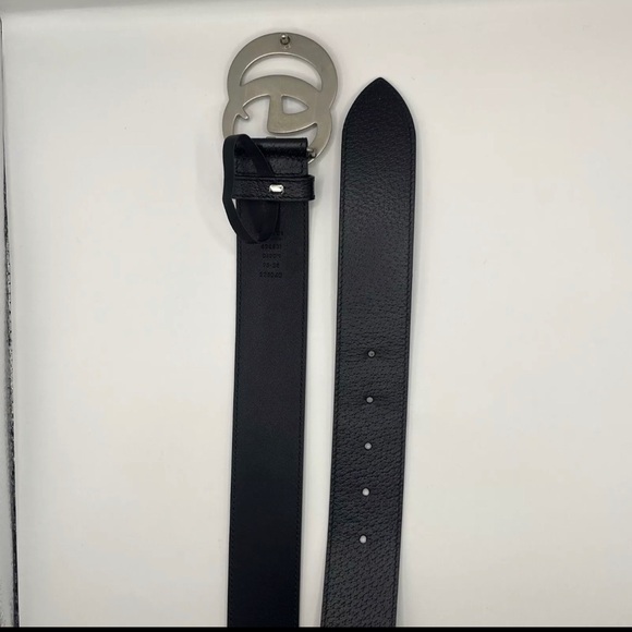 Gucci Black Leather Marmont Belt Silver GG Buckle Size 95/38 - Picture 7 of 9